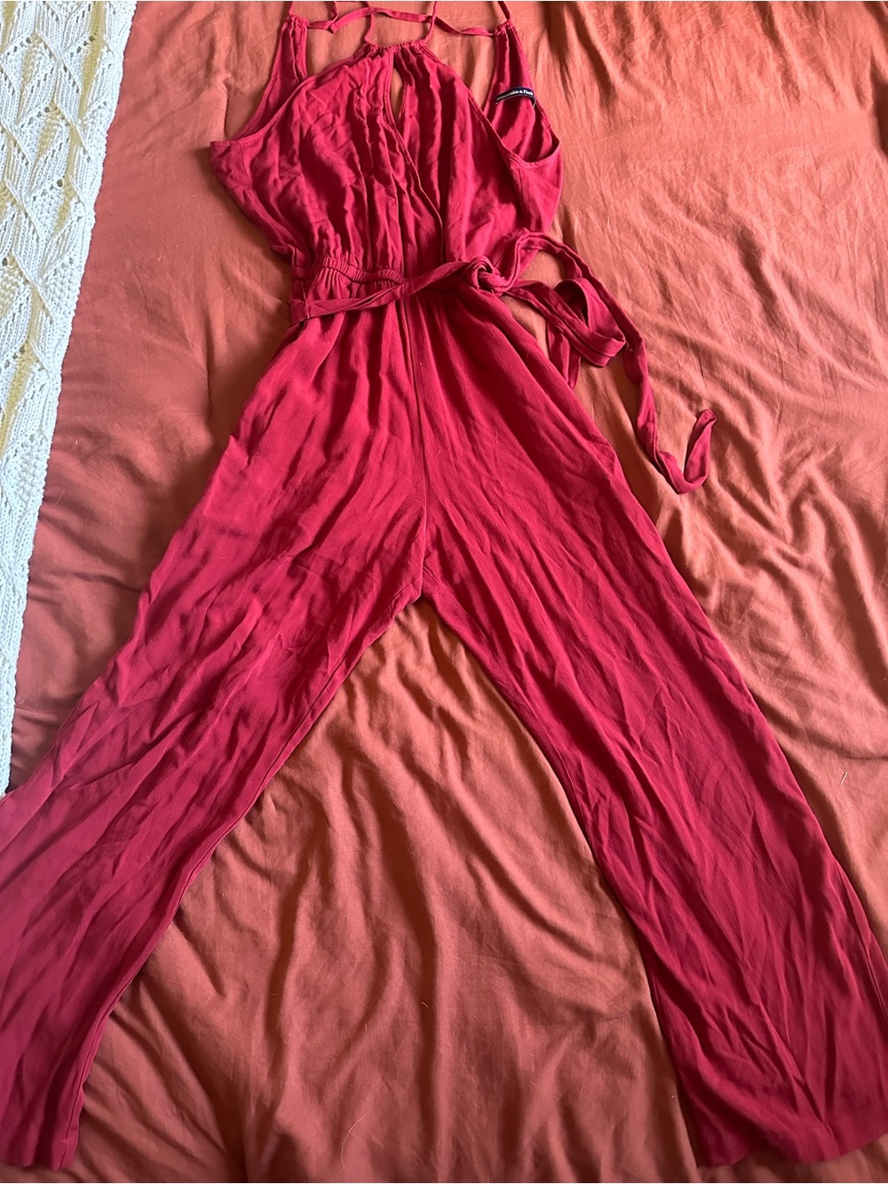 Abercrombie & Fitch Deep Red Sleeveless Jumpsuit, Belted waistband, SZ S